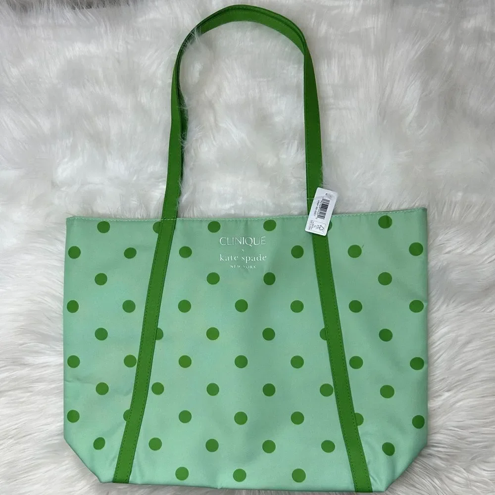 $15 🌙 Kate Spade‎ X Clinique Green Polka Dot Tote 🆕
